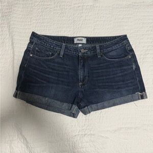 PAIGE Dark Blue Rolled Cuff Denim Shorts